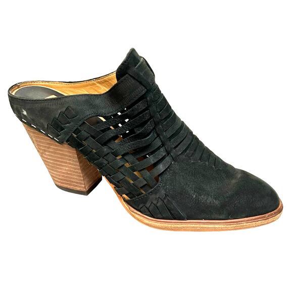 Dolce Vita Heeley Black Leather Mules Woven Stacked Heel Woven Almond Toe Size 8 - Picture 1 of 7